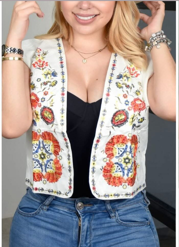 Embroidered white vest