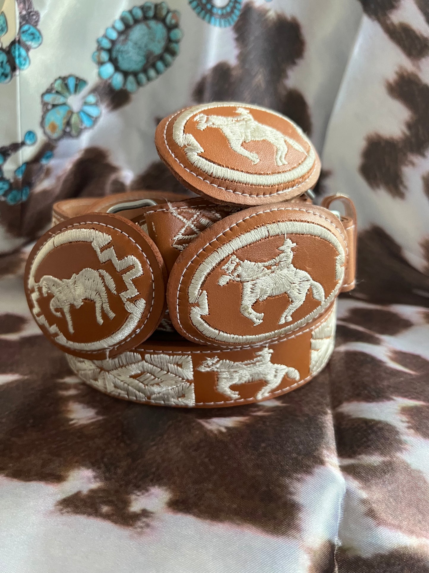 Kids Brown Embroidered Belt