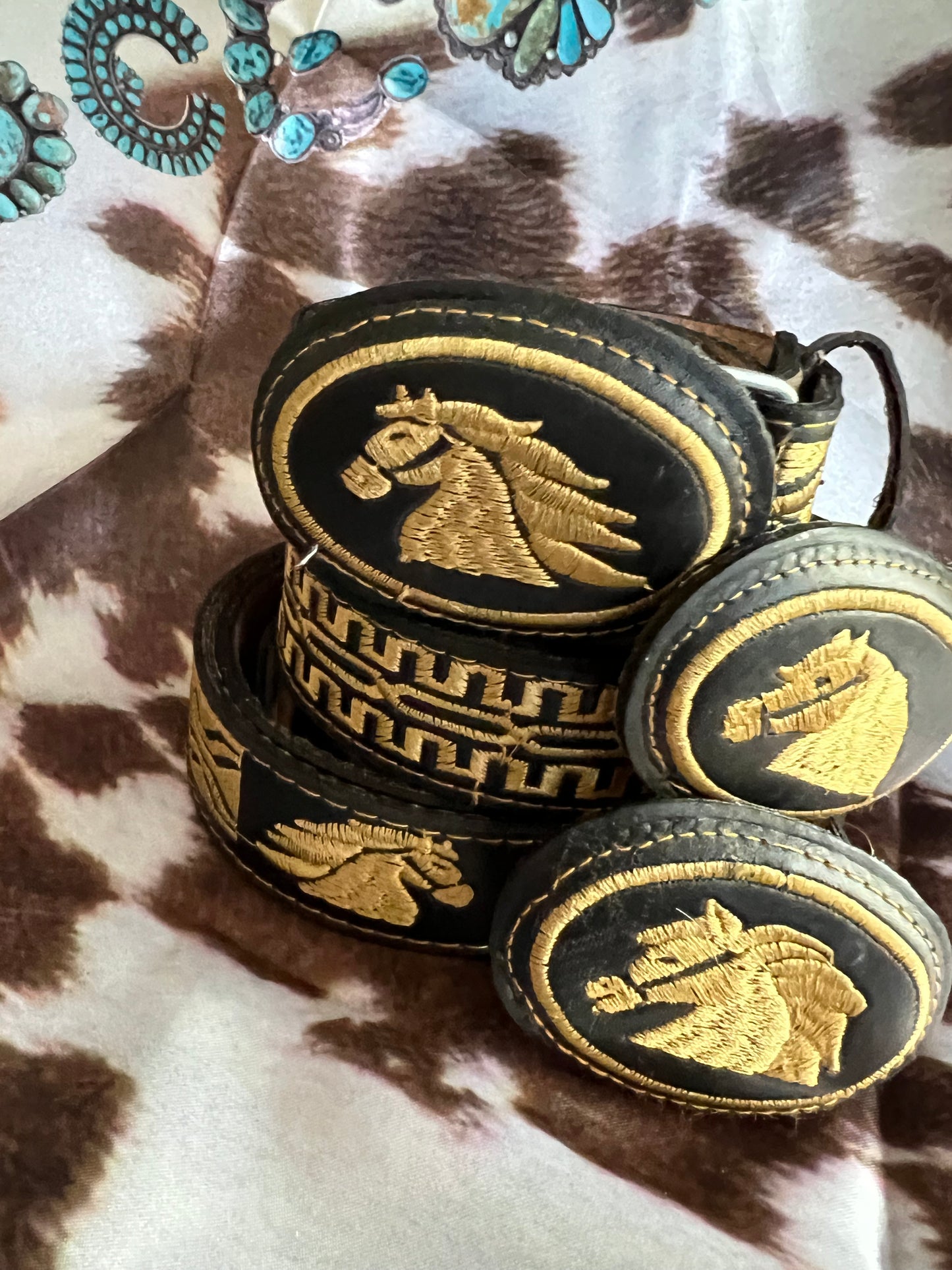 Kids Black Embroidered Belt