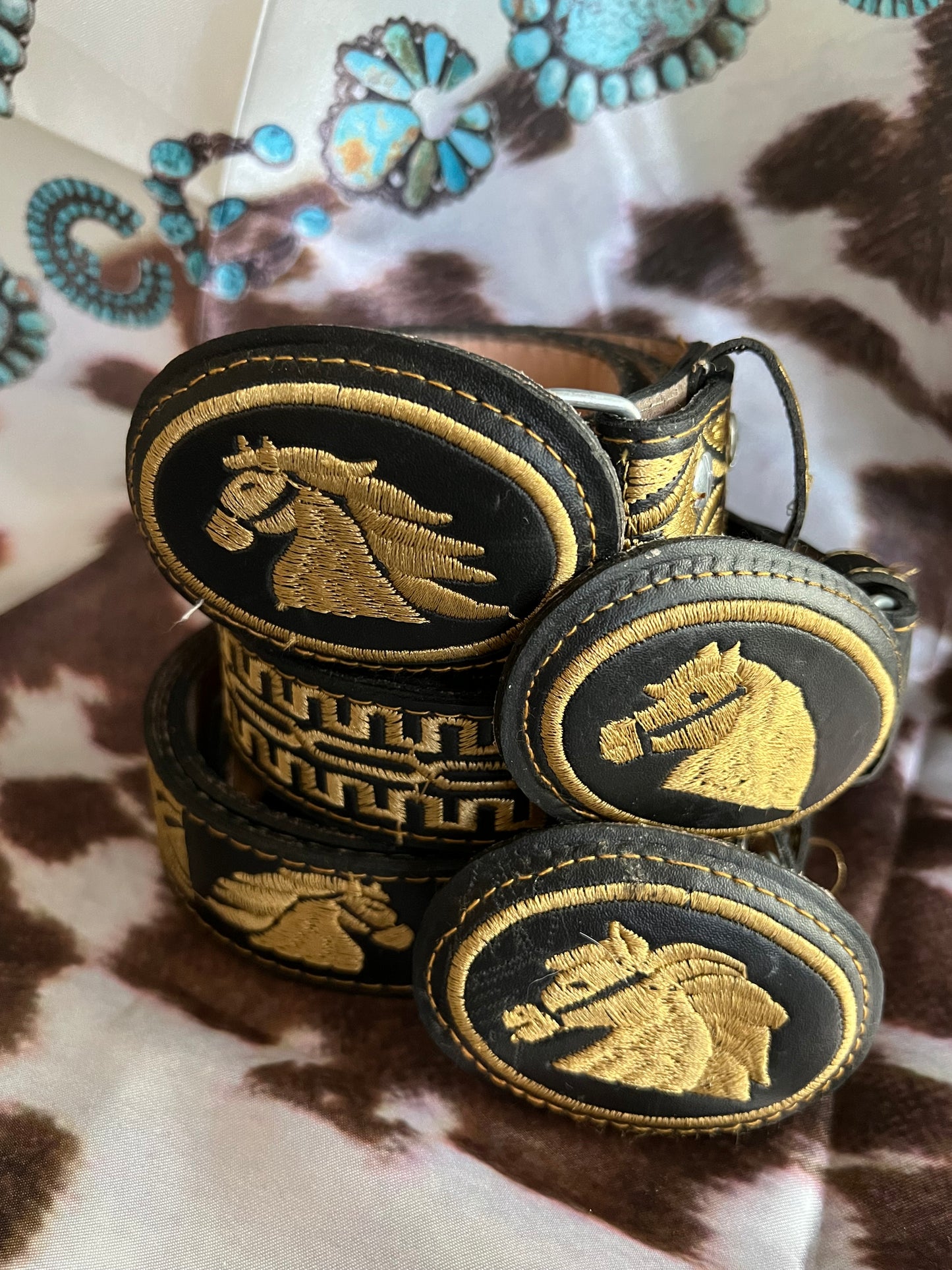 Kids Black Embroidered Belt